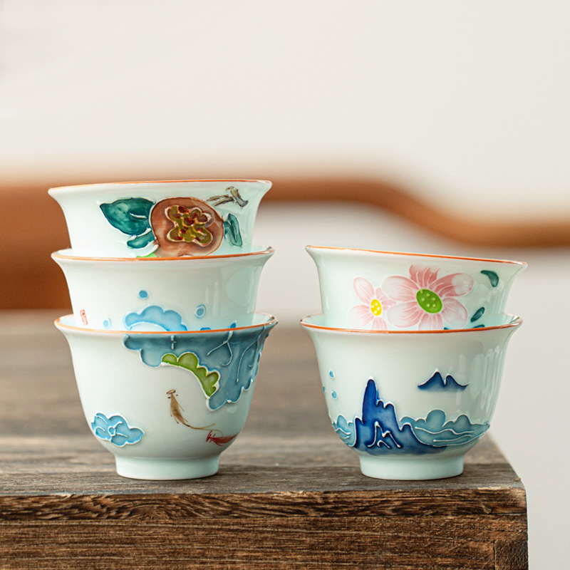 Hand-painted Kung Fu Tea Cup,  - Celadon Ceramic Cup 评论和价格
