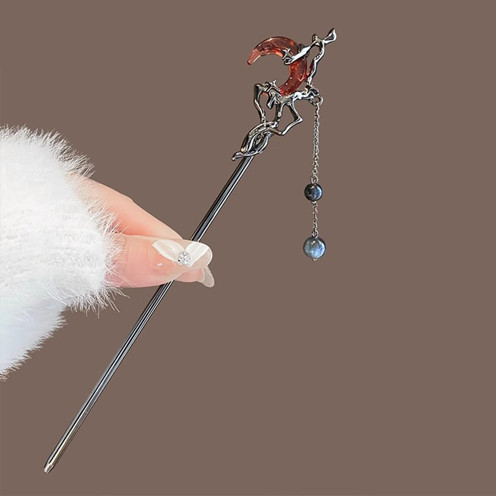 Female Red Moon Shaped Hair St - Hanbok Hair Pin 评论和价格